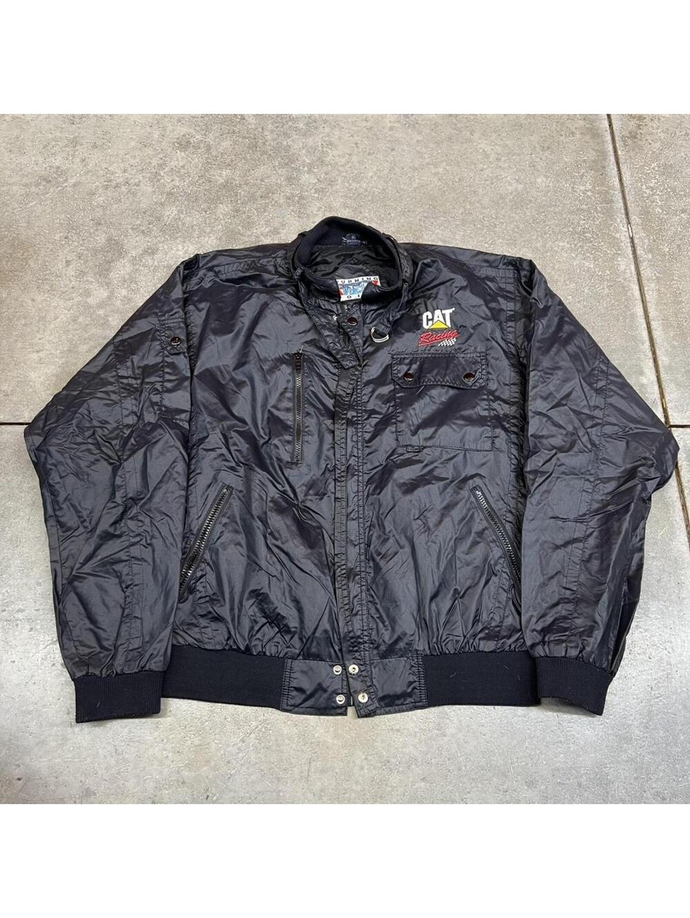 vintage cat racing black zip up bomber jacket size xl